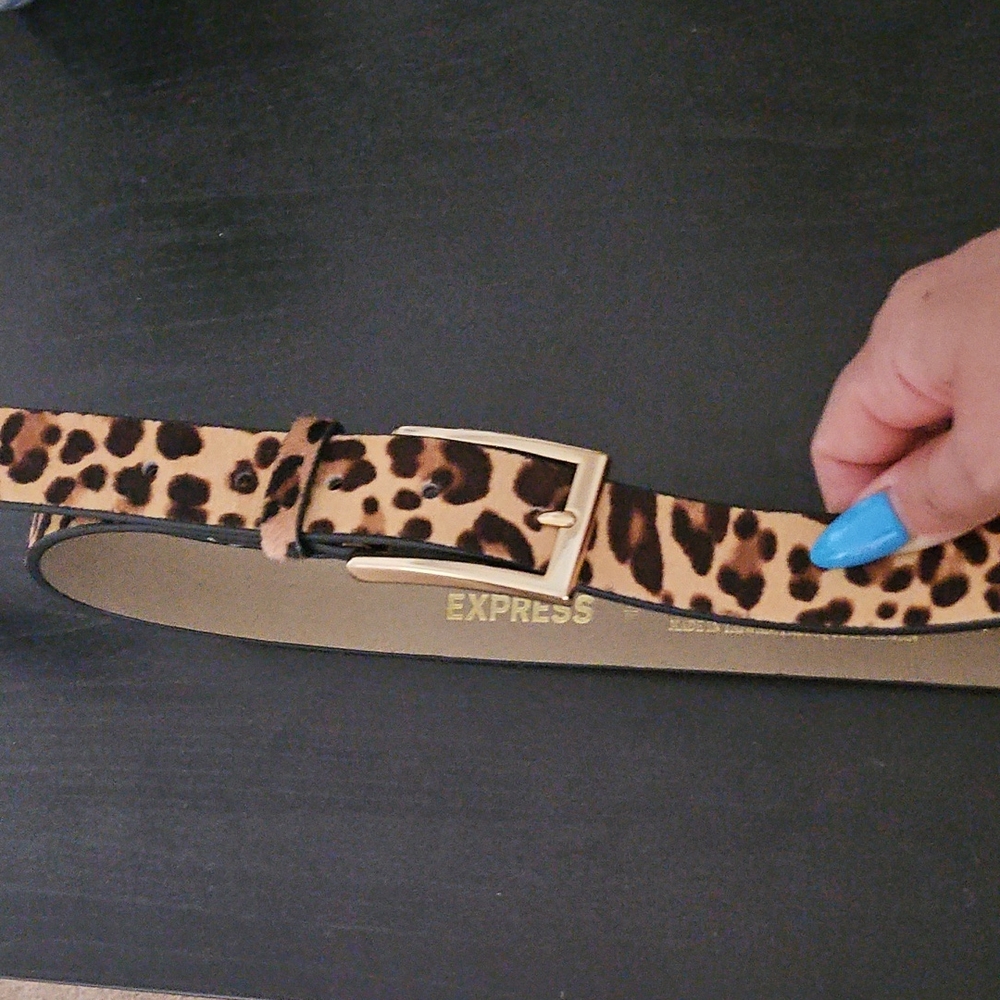 Express Leopard Print Belt with Gold Buckle